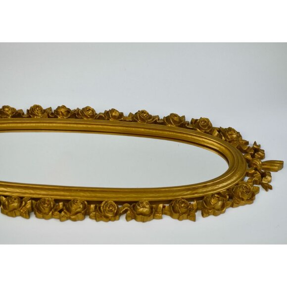 1970 Dart IND Vintage Gold Oval Rose Mirror Syroco ? Hollywood Regency - Picture 4 of 10